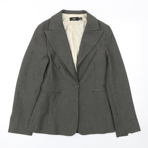 MNG Women Grey Size 8 Classic Single-Breasted Blazer Jacket