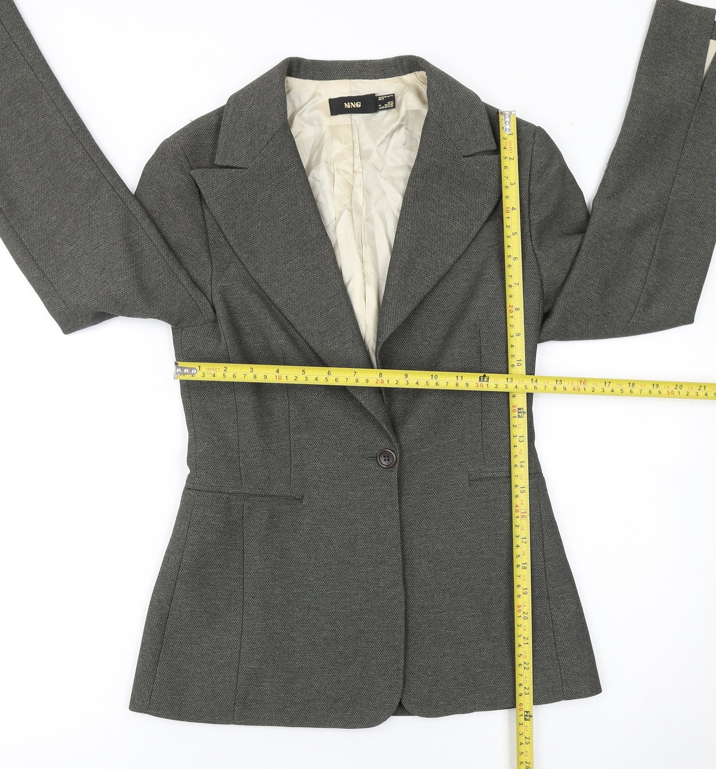 MNG Women Grey Size 8 Classic Single-Breasted Blazer Jacket