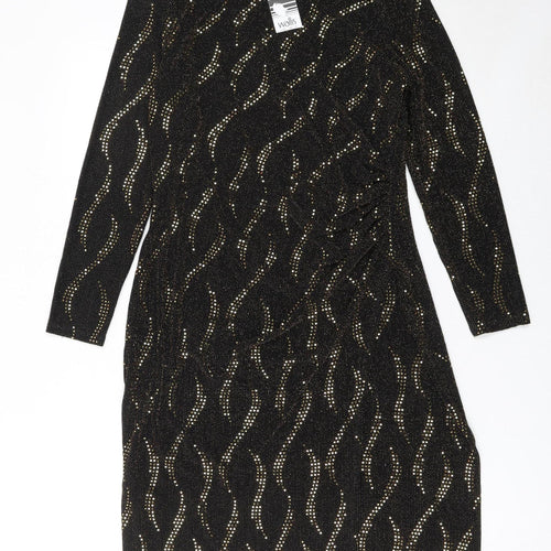 Wallis Womens Black Gold Glitter Bodycon Dress Size 12 Party Cocktail