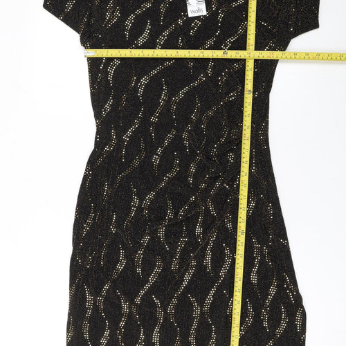 Wallis Womens Black Gold Glitter Bodycon Dress Size 12 Party Cocktail