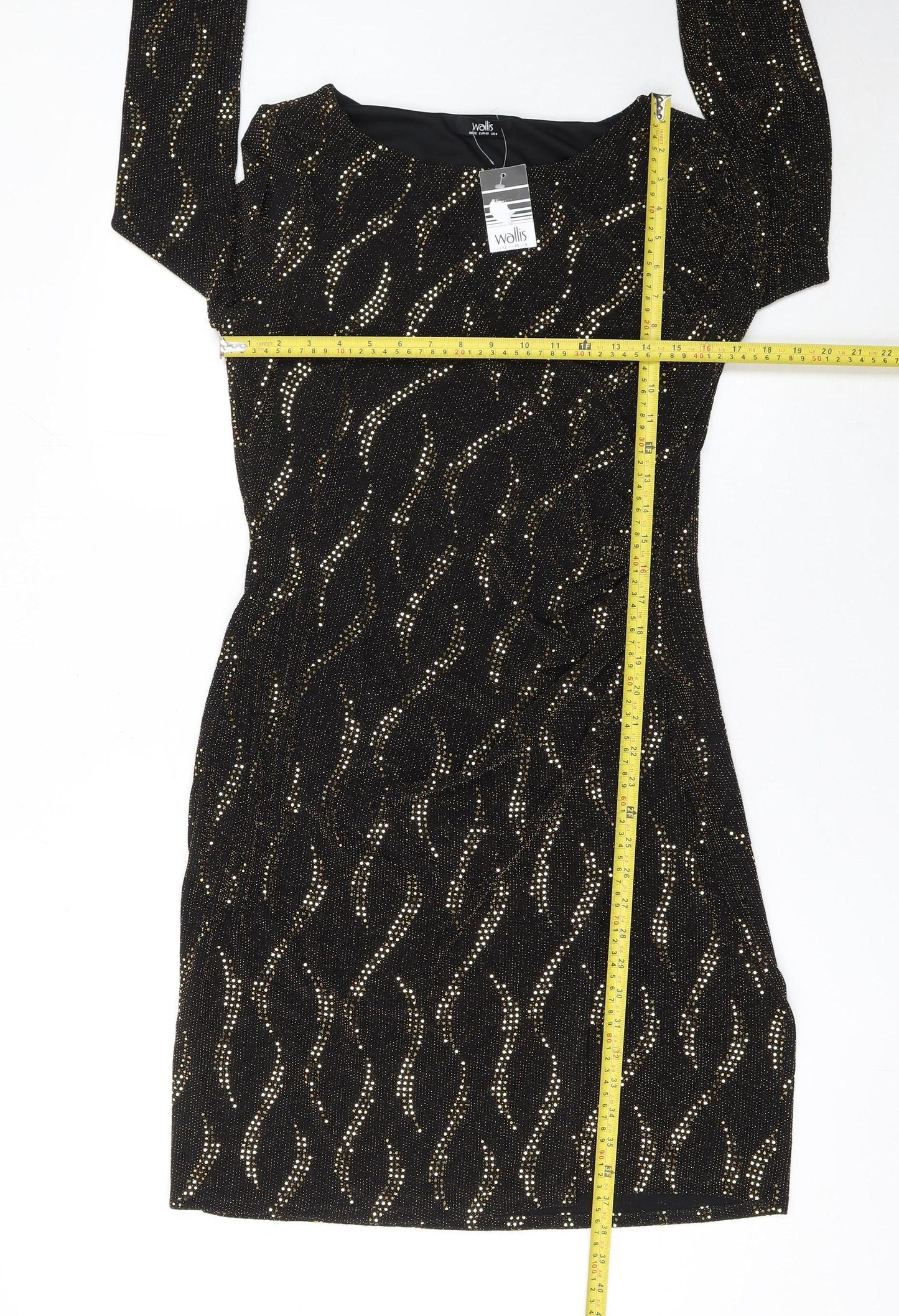 Wallis Womens Black Gold Glitter Bodycon Dress Size 12 Party Cocktail