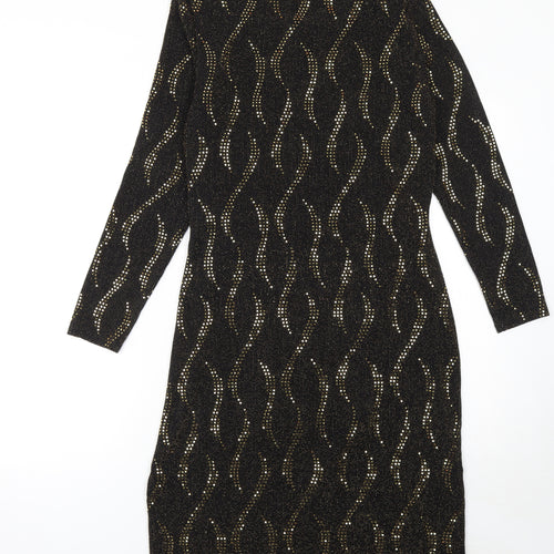 Wallis Womens Black Gold Glitter Bodycon Dress Size 12 Party Cocktail