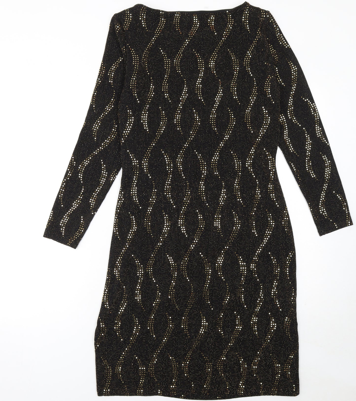 Wallis Womens Black Gold Glitter Bodycon Dress Size 12 Party Cocktail