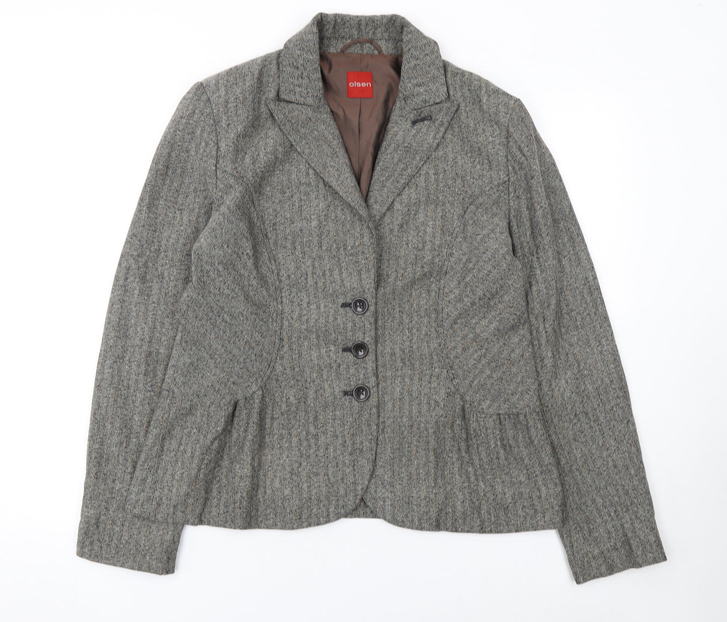 Olsen Womens Grey Tweed Classic Single-Breasted Blazer Size 14
