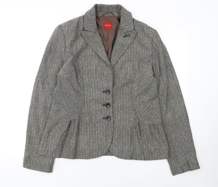 Olsen Womens Grey Tweed Classic Single-Breasted Blazer Size 14