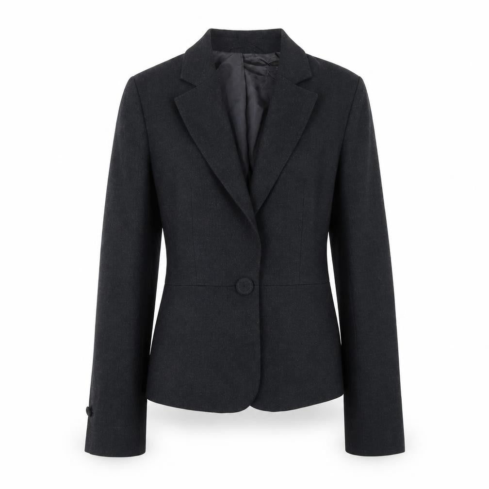 Front view of Laura Ashley Women Black Wool Blend Single-Breasted Blazer Jacket, size S