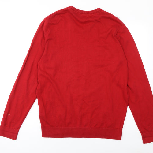 Cotton Traders Men's Red V-Neck Pullover Jumper Size M