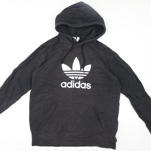 Adidas Mens Black Pullover Hoodie L Logo Fleece Sportswear