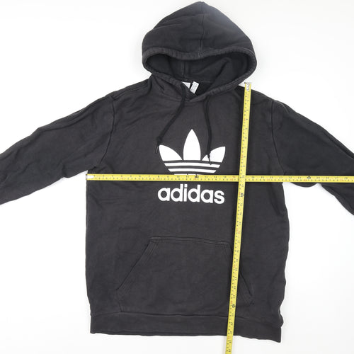 Adidas Mens Black Pullover Hoodie L Logo Fleece Sportswear