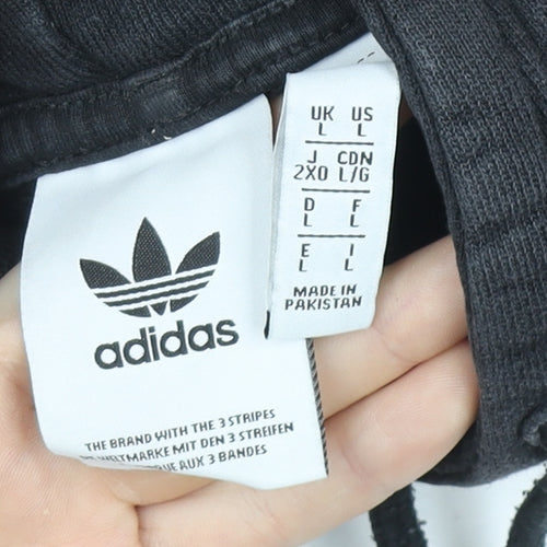 Adidas Mens Black Pullover Hoodie L Logo Fleece Sportswear
