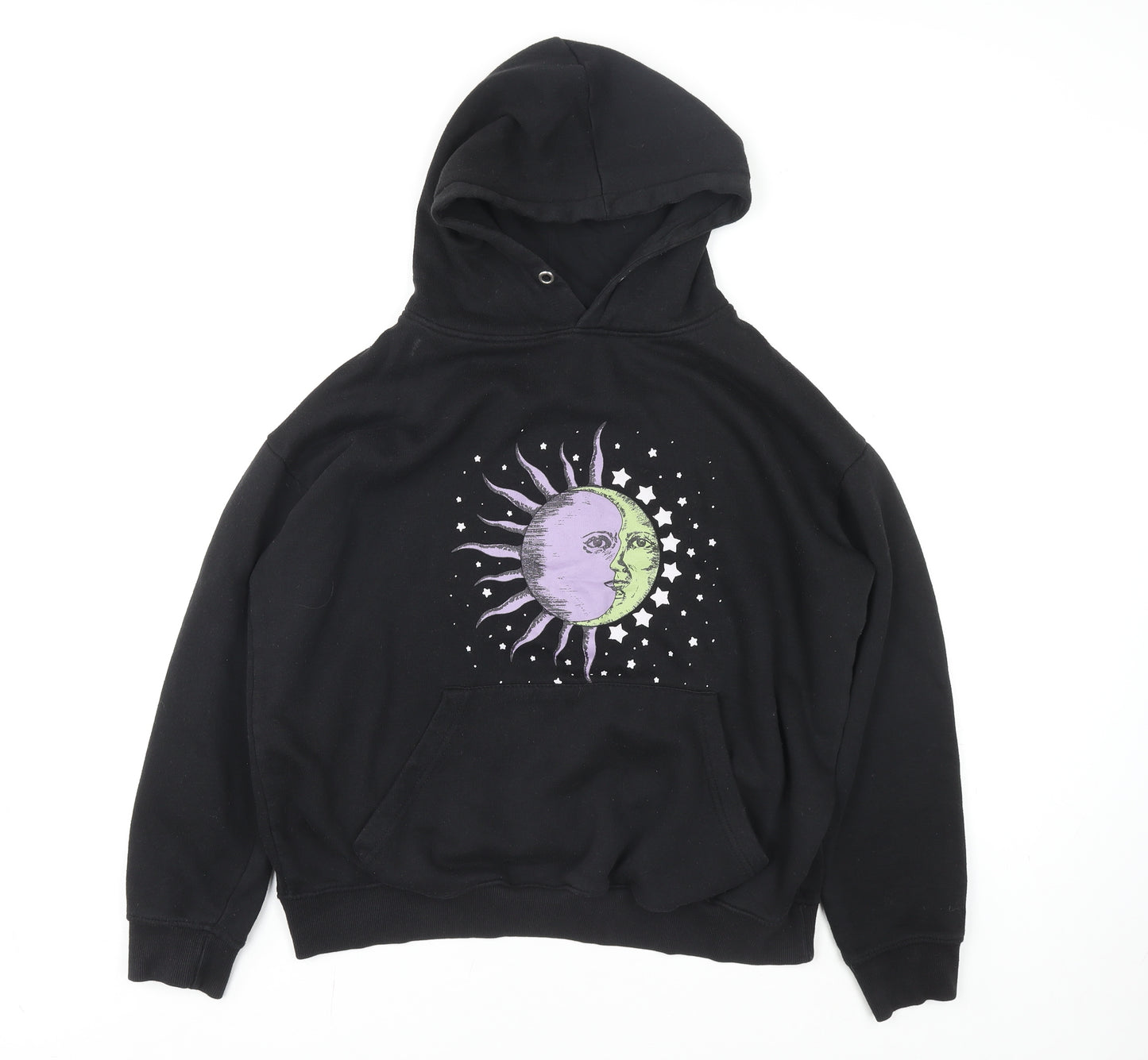 Daisy Street Women's Black Celestial Sun & Moon Pullover Hoodie UK 8