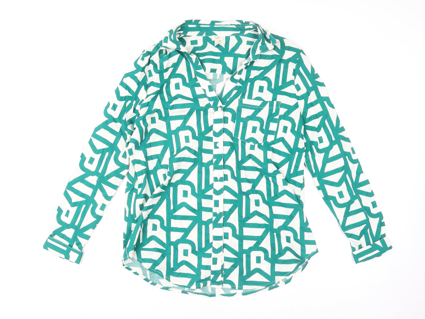 River Island Womens Green Geometric Button-Up Shirt Size 12