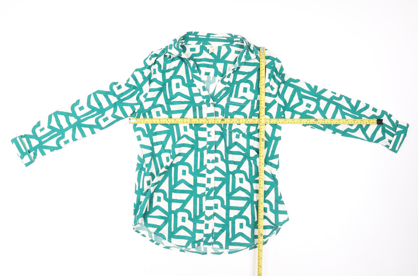 River Island Womens Green Geometric Button-Up Shirt Size 12