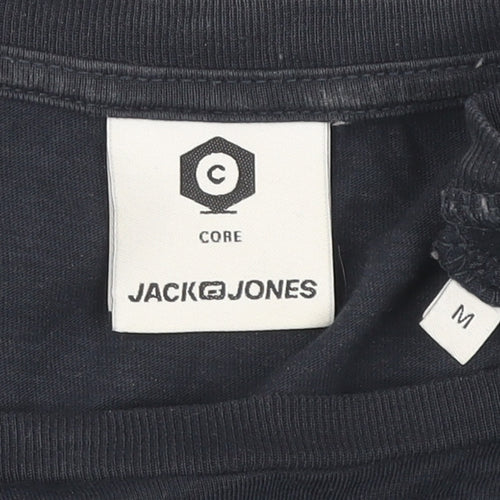 Jack & Jones Men Blue Core Basic Cotton Crew Neck T-Shirt Size M