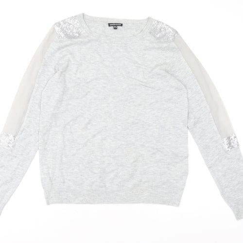Warehouse Women’s Grey Sequin Shoulder Long Sleeve Jersey Top UK 14