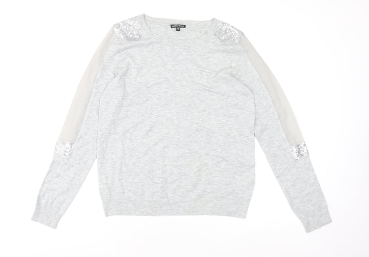 Warehouse Women’s Grey Sequin Shoulder Long Sleeve Jersey Top UK 14