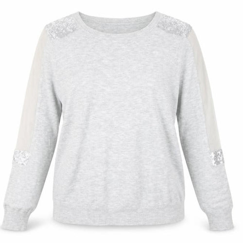 Warehouse Women’s Grey Sequin Shoulder Long Sleeve Jersey Top UK 14