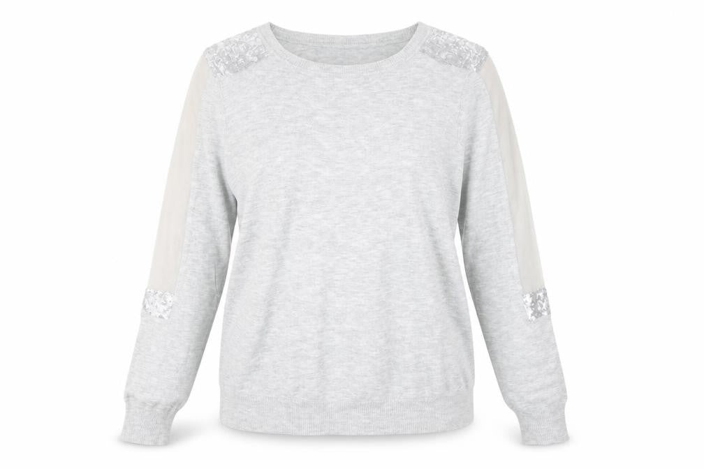 Warehouse Women’s Grey Sequin Shoulder Long Sleeve Jersey Top UK 14