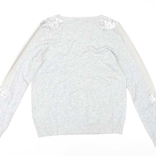 Warehouse Women’s Grey Sequin Shoulder Long Sleeve Jersey Top UK 14