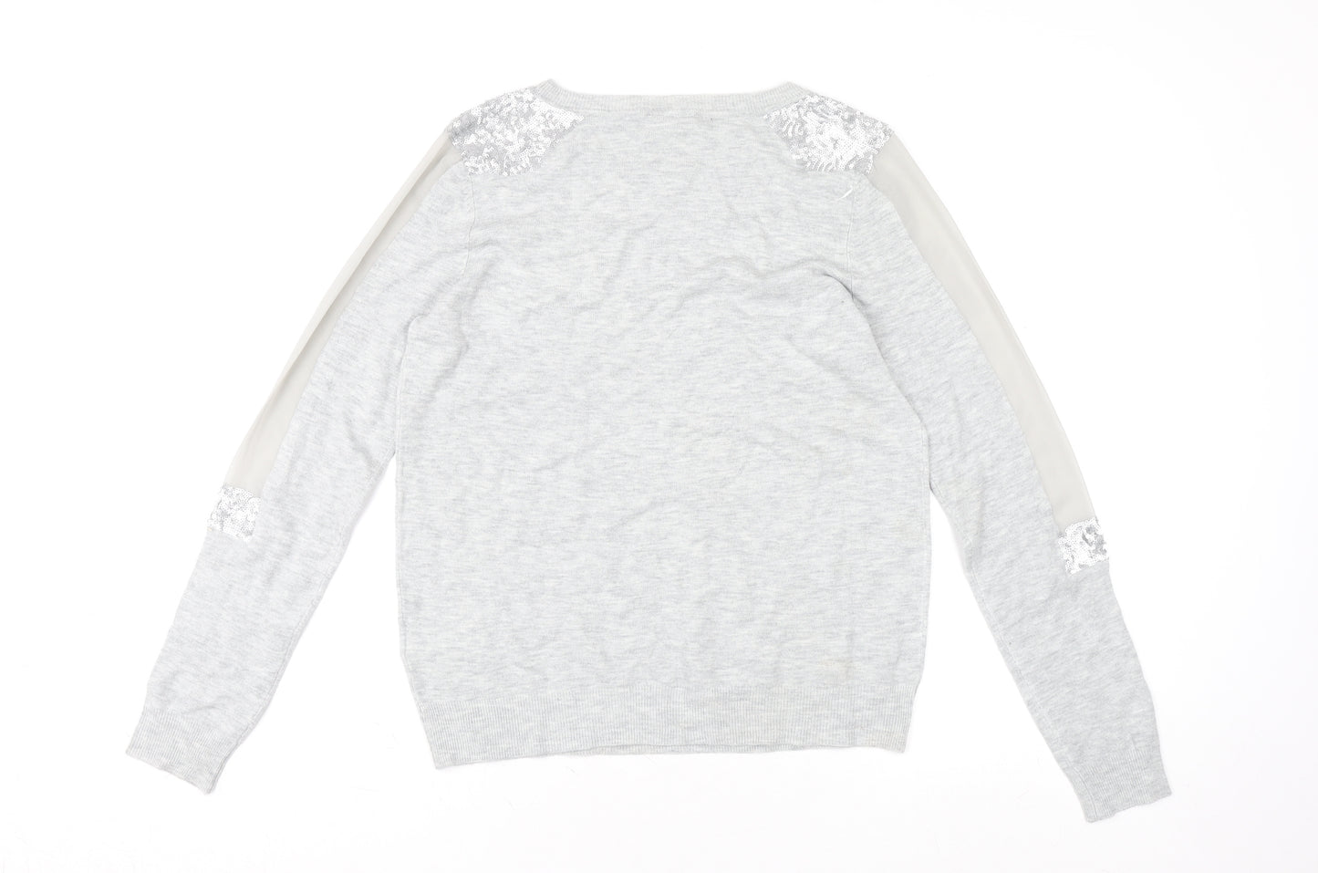 Warehouse Women’s Grey Sequin Shoulder Long Sleeve Jersey Top UK 14