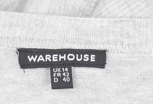 Warehouse Women’s Grey Sequin Shoulder Long Sleeve Jersey Top UK 14
