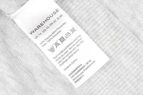 Warehouse Women’s Grey Sequin Shoulder Long Sleeve Jersey Top UK 14