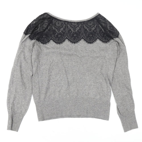 Oasis Womens Grey Lace Boat Neck Knit Blouse Size L