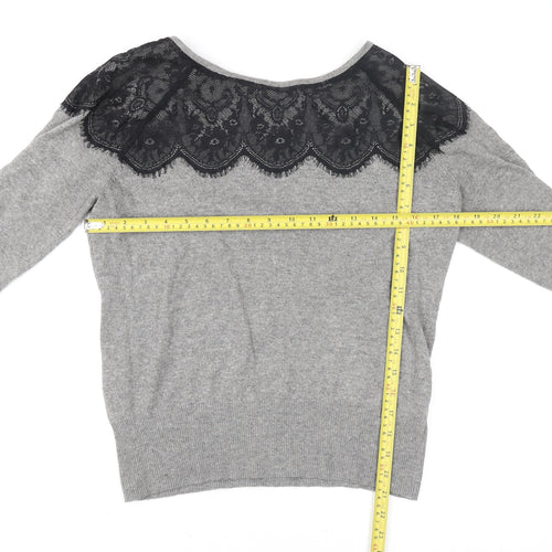 Oasis Womens Grey Lace Boat Neck Knit Blouse Size L