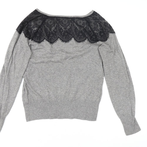 Oasis Womens Grey Lace Boat Neck Knit Blouse Size L