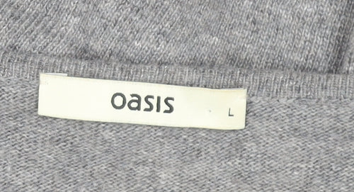 Oasis Womens Grey Lace Boat Neck Knit Blouse Size L