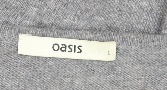 Oasis Womens Grey Lace Boat Neck Knit Blouse Size L