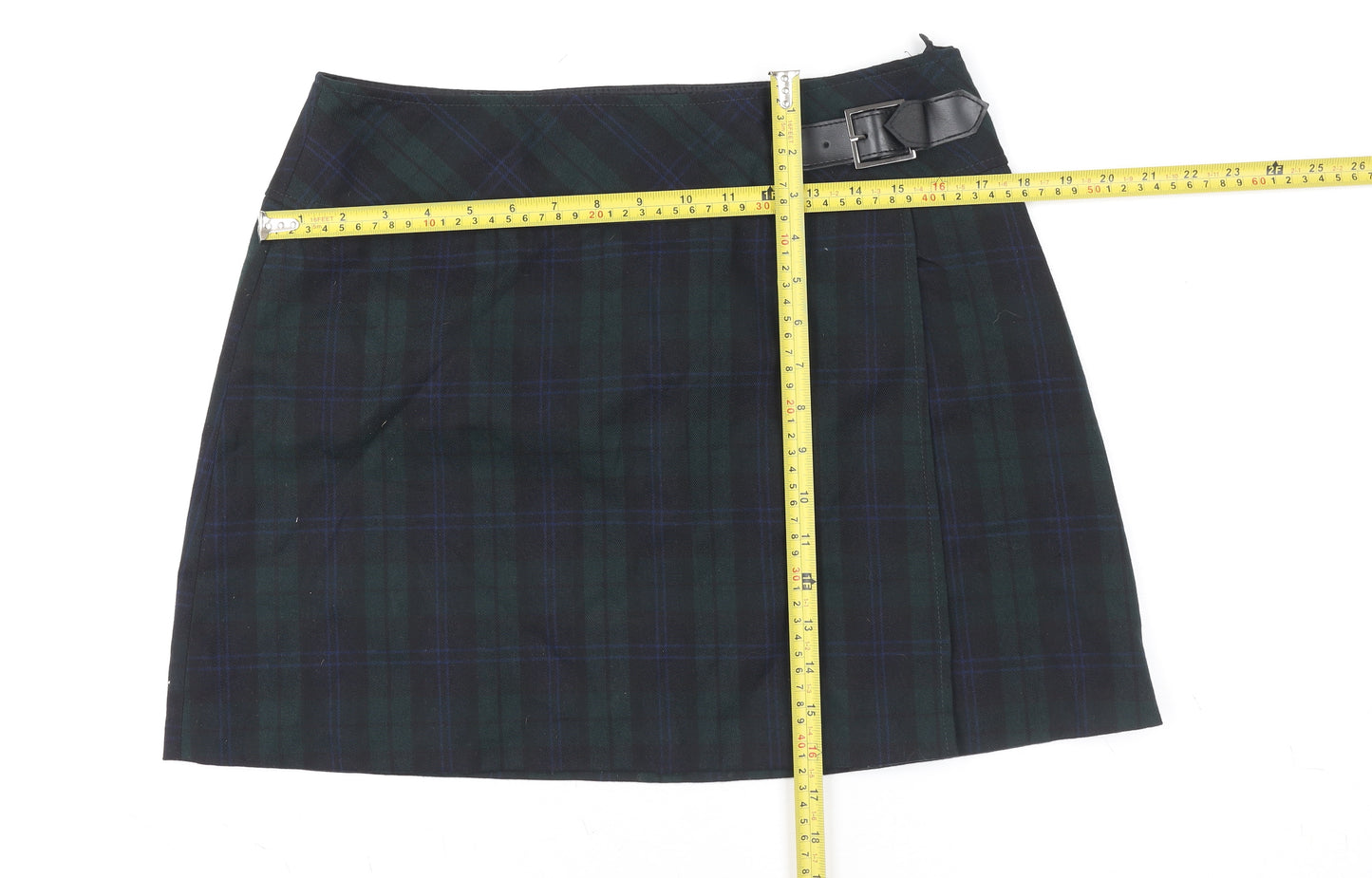 Dunnes Womens Green Tartan Buckle Short Skirt Size 12