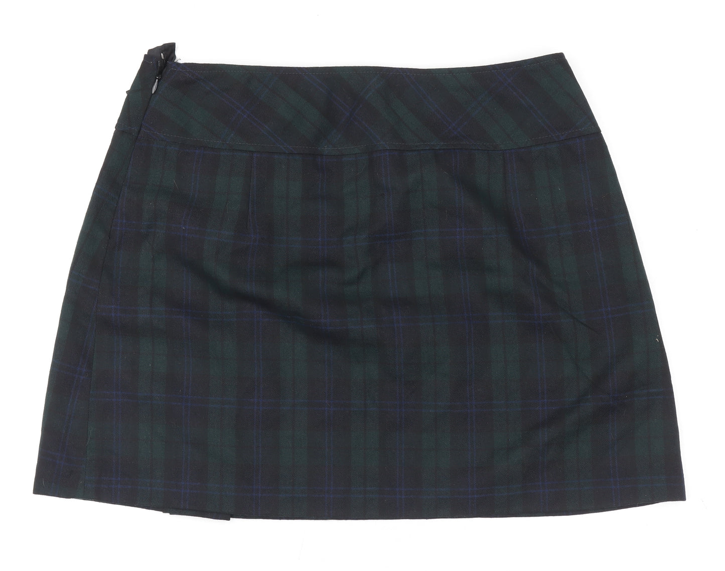 Dunnes Womens Green Tartan Buckle Short Skirt Size 12