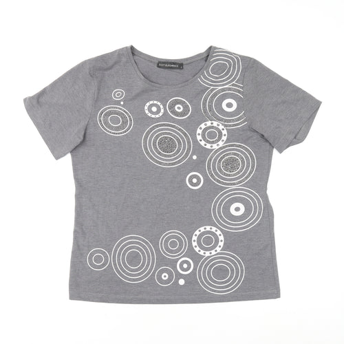 Just Elegance Women's Grey Geometric Short Sleeve Cotton T-Shirt Size S