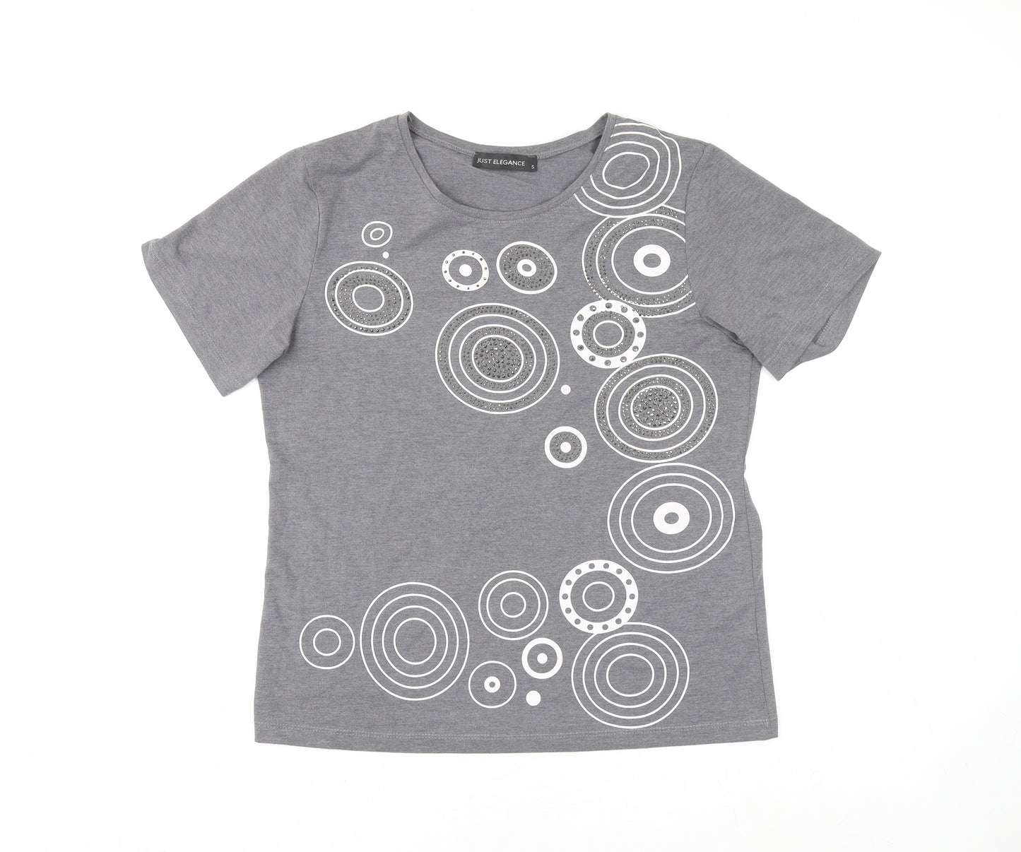 Just Elegance Women's Grey Geometric Short Sleeve Cotton T-Shirt Size S