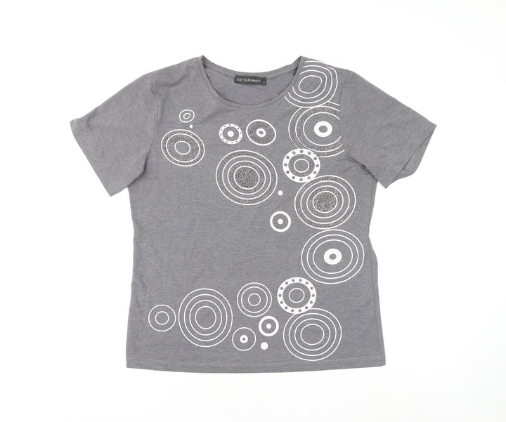 Just Elegance Women's Grey Geometric Short Sleeve Cotton T-Shirt Size S