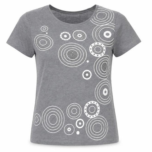 Just Elegance Women's Grey Geometric Short Sleeve Cotton T-Shirt Size S