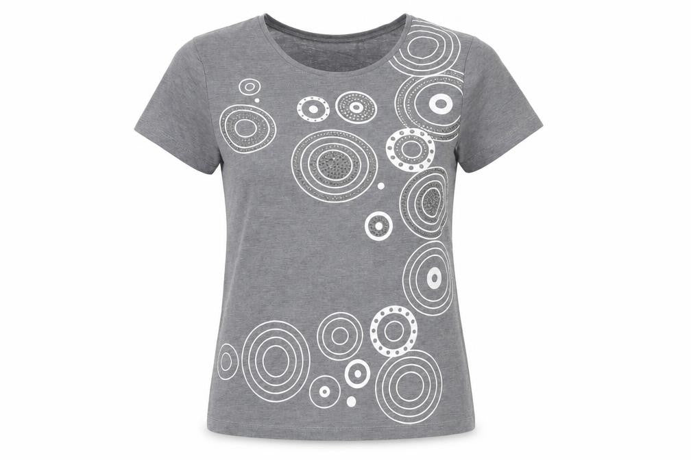 Just Elegance Women's Grey Geometric Short Sleeve Cotton T-Shirt Size S