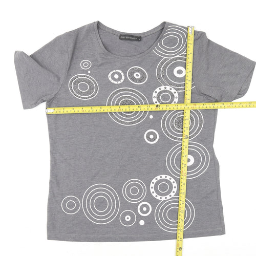 Just Elegance Women's Grey Geometric Short Sleeve Cotton T-Shirt Size S