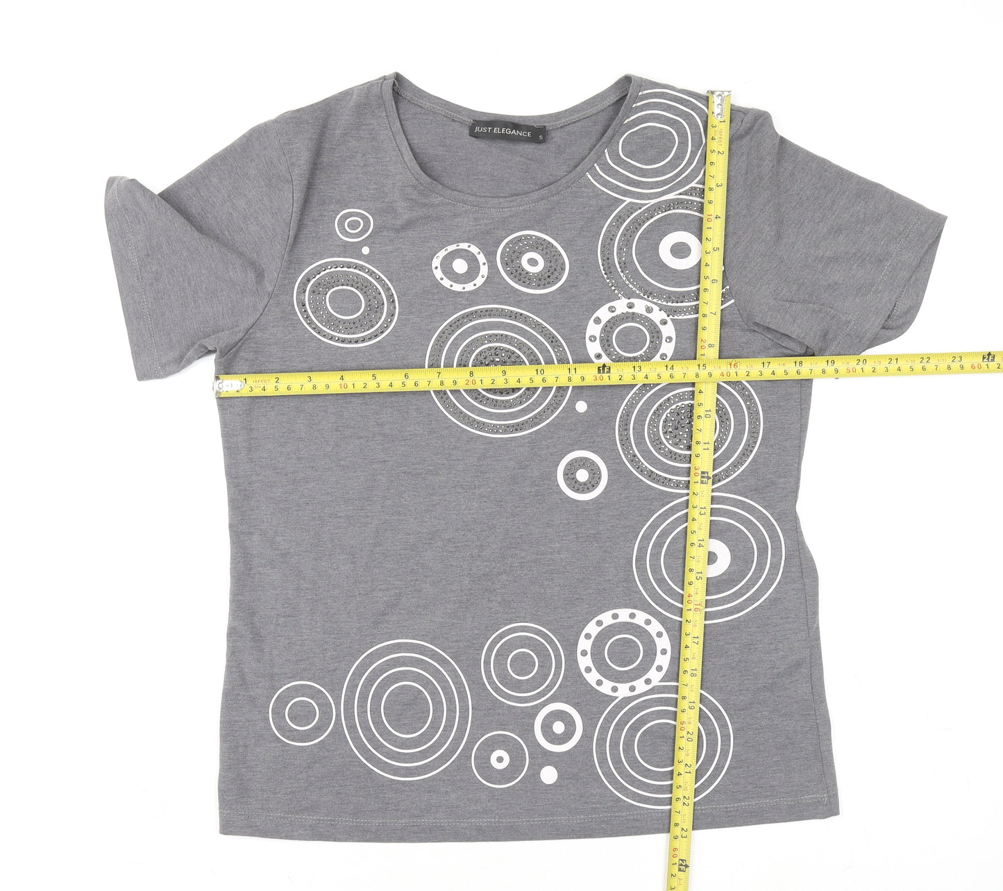 Just Elegance Women's Grey Geometric Short Sleeve Cotton T-Shirt Size S
