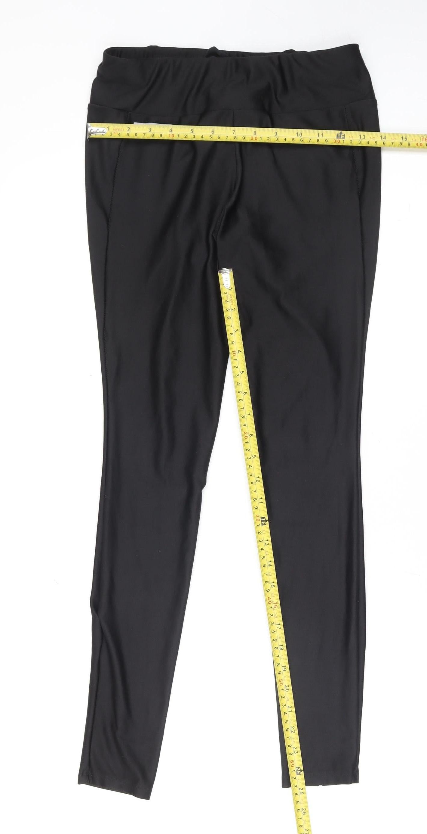 Decathlon Womens Black Running Leggings UK 10 M Stretch Reflective Zip Pocket