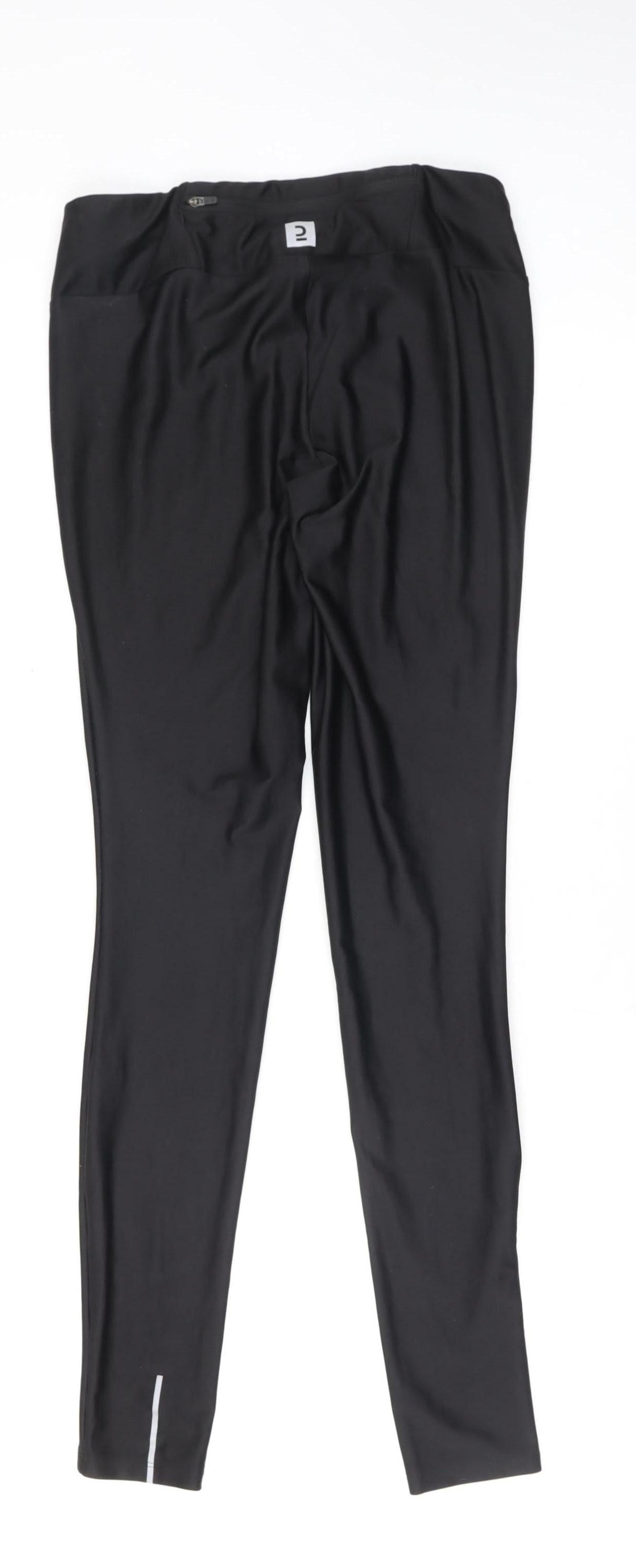 Decathlon Womens Black Running Leggings UK 10 M Stretch Reflective Zip Pocket