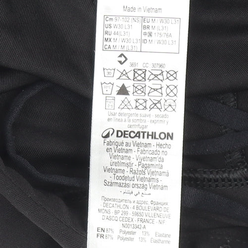 Decathlon Womens Black Running Leggings UK 10 M Stretch Reflective Zip Pocket