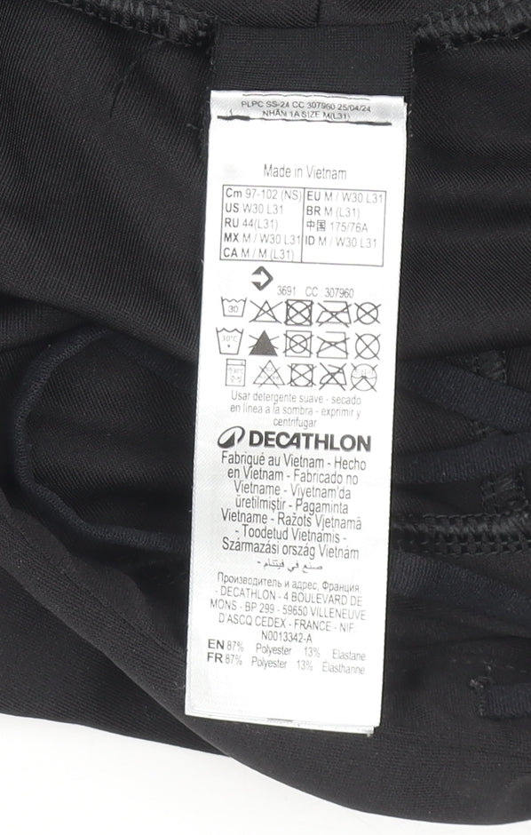 Decathlon Womens Black Running Leggings UK 10 M Stretch Reflective Zip Pocket
