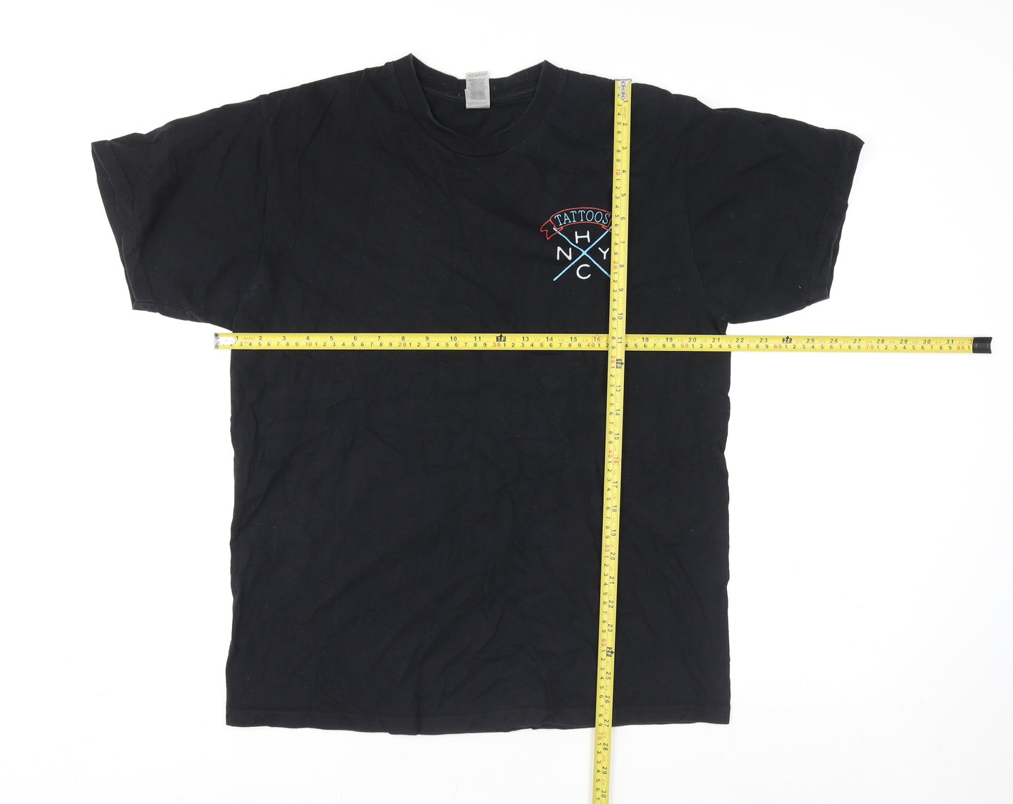 Gildan Hammer Black Mens L Tattoo Graphic Short Sleeve T-Shirt