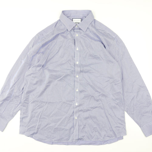 Charles Tyrwhitt Men's Blue Check Classic Fit Non-Iron Cotton Dress Shirt Size 19/48