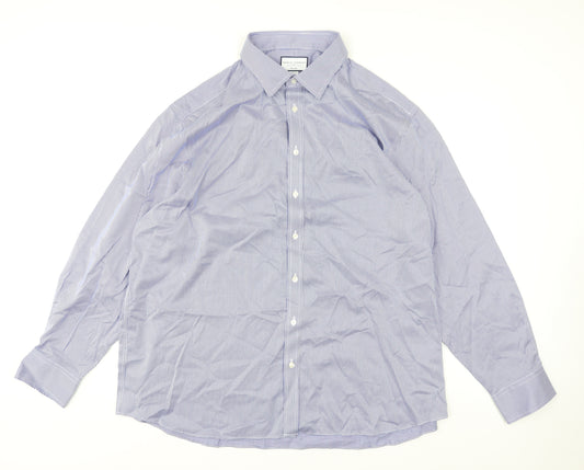 Charles Tyrwhitt Men's Blue Check Classic Fit Non-Iron Cotton Dress Shirt Size 19/48