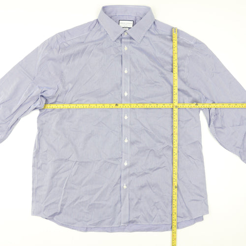 Charles Tyrwhitt Men's Blue Check Classic Fit Non-Iron Cotton Dress Shirt Size 19/48