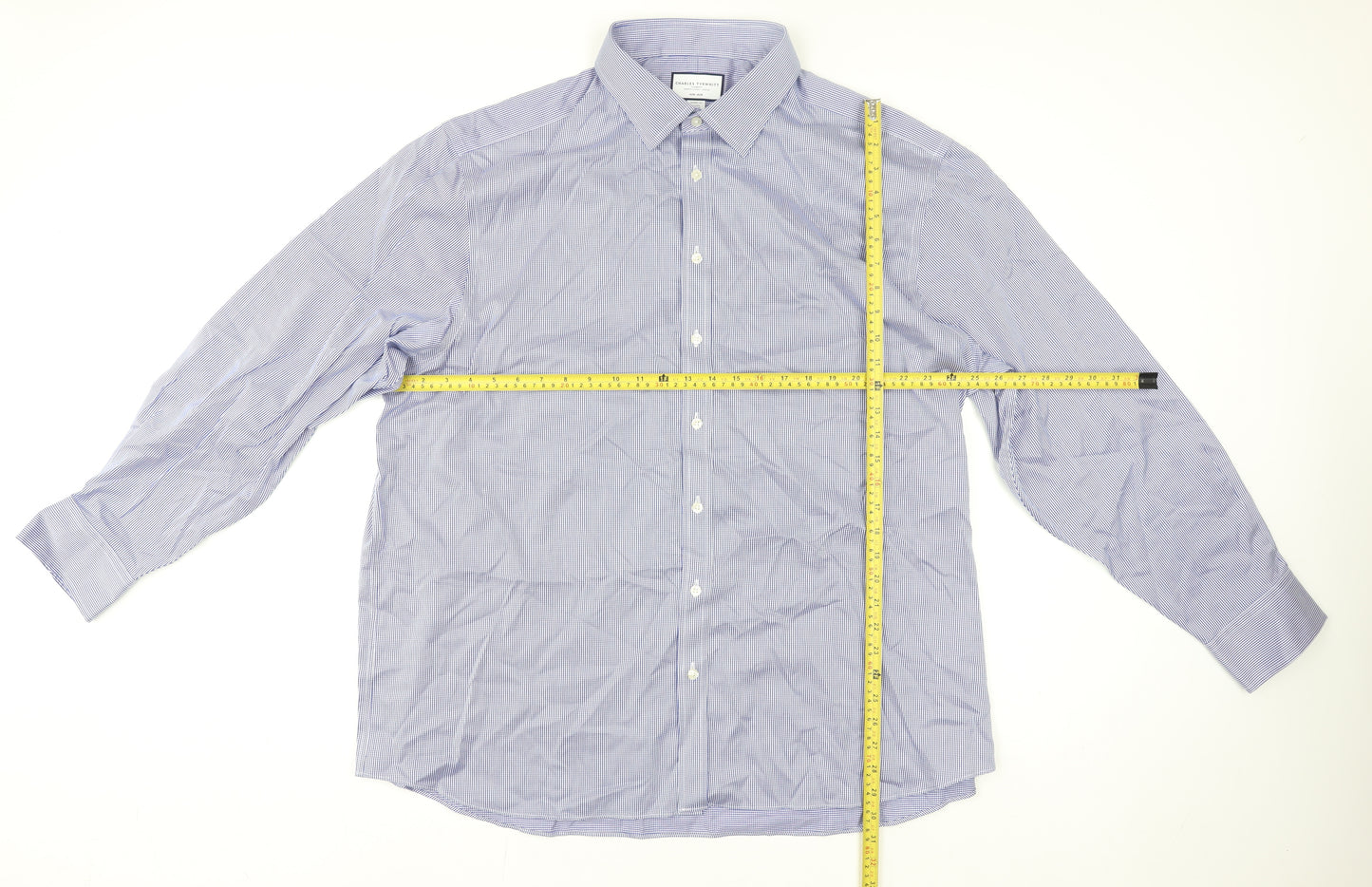 Charles Tyrwhitt Men's Blue Check Classic Fit Non-Iron Cotton Dress Shirt Size 19/48