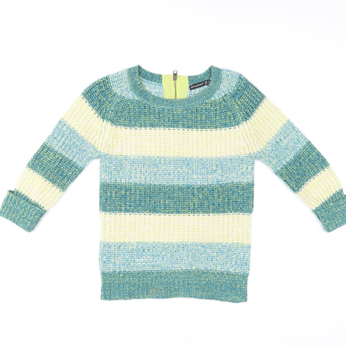 Atmosphere Women's Green Blue Striped Knit Pullover Sweater Size 8
